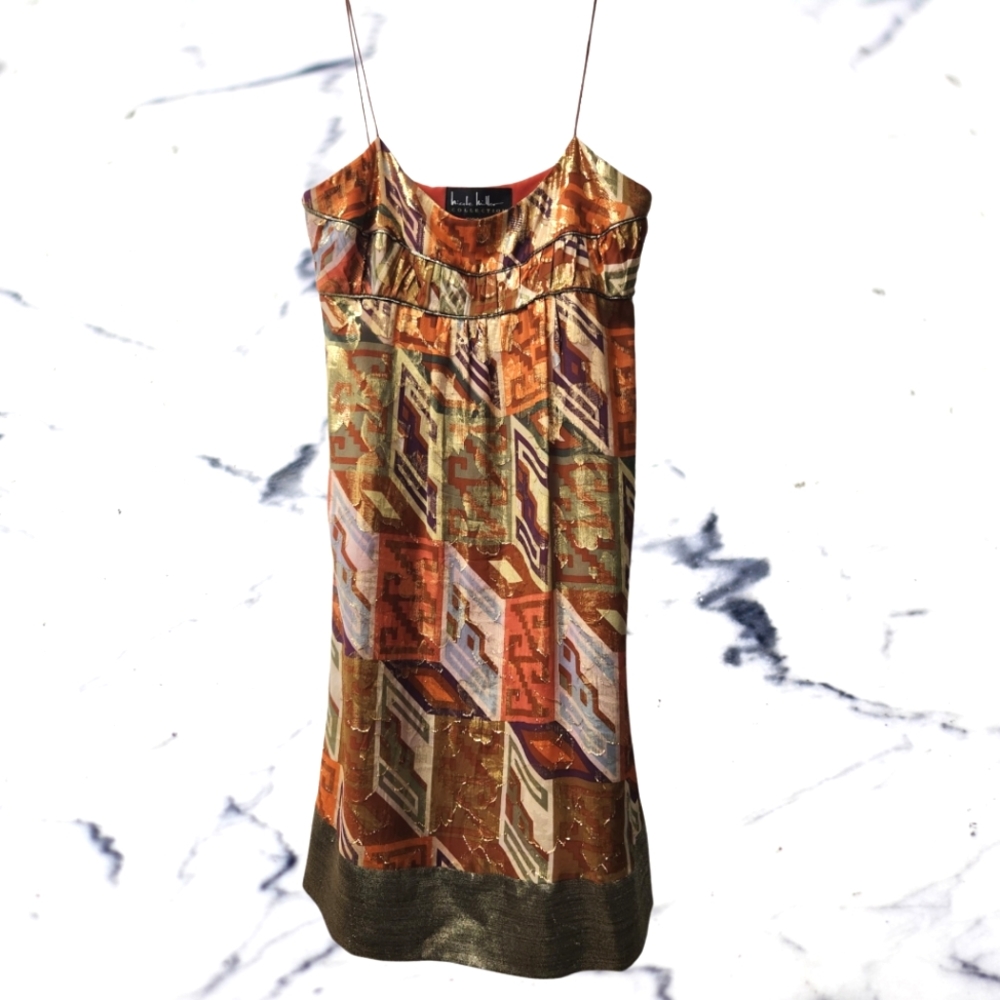 Nicole Miller Collection - Multicolor Metallic Silk Spaghetti Strap Dress Size 8